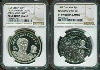 1998 Canada $5/10y - Norman Bethune Commemorative Set - Ngc Pf69 Uc /w Box &