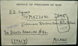 India 24 Jun 1942 Wwii Italian Prisoner Of War Letter From Bombay To Milan,  Italy