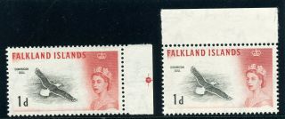 Falkland Islands 1960 Qeii 1d In Both Listed Shades Mnh.  Sg 194,  194a.
