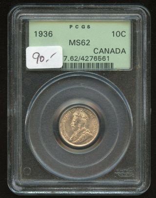 1936 Canada Ten Cent - Pcgs Ms 62