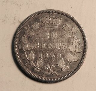 1858 Canada Silver 20 Cent Piece Rare Date V.  F.