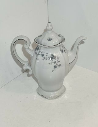 Johann Haviland Traditions Fine China Blue Garland Silver Trim Tea Pot Bavaria