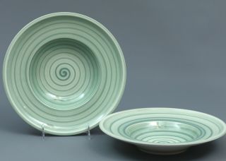 2 (two) Villeroy & Boch Artesano Nature Vert Premium Porcelain Rimmed Soup Bowls