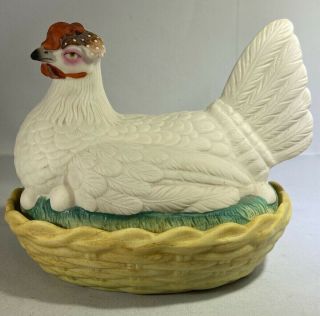 Antique Staffordshire White Hen Chicken On Nest Small Tureen,  Covered Dish A,