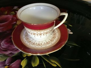 Vintage Royal Worcester " Regency " Ruby Set Of 10 Tea Cups And Saucers