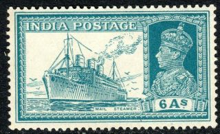 India 1937 Turquoise - Green 6a W Small Star Perf 14 Sg256