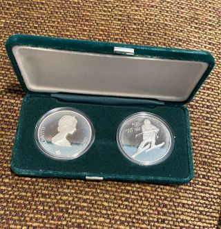 1988 Calgary Olympics 2 Coin Set Skiing,  Speed Skating.  925 Sterling Silver Each
