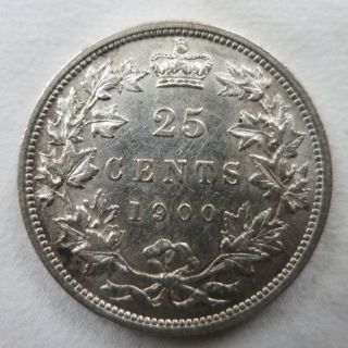 Canada 25 Cents 1900 Xf/au Silver Queen Victoria