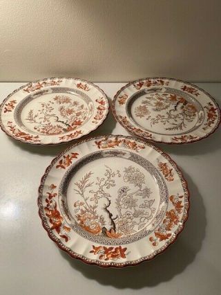 3 Spode Indian Tree Dinner Plates 10 1/4 " Red Rust Gold England 2/959
