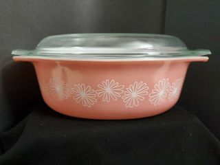 Vintage Pyrex Pink Daisy 043 Oval Casserole Dish 1 1/2 Qt.  With 943 - C Lid