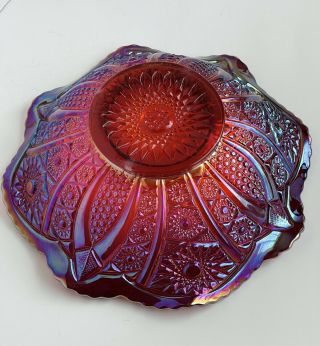 Vintage Indiana Heirloom Ruby Red Sunset Carnival Glass Iridescent Bowl 10 "