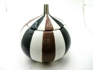 Jonathan Adler Sugar Bowl ? Stripes Happy Home Retro Modernist Art Brown Pottery