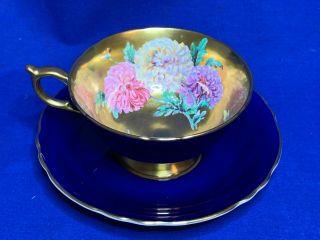 Paragon China Gold Gilded Chrysanthemum Cobalt Blue Teacup And Saucer Set