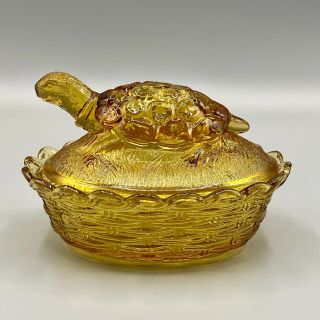 Vintage L.  G.  Wright Amber Turtle On Nest Covered Dish