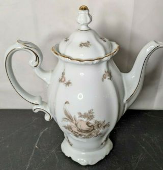 Large Teapot Coffee Pot Sepia Rose Pattern China Johann Haviland Bavaria Germany