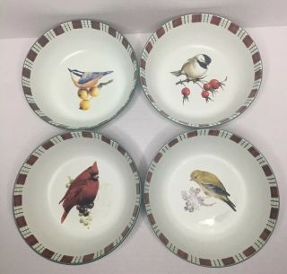 Lenox Winter Greetings Everyday Cereal Bowls Birds Christmas Cardinal Set Of 4