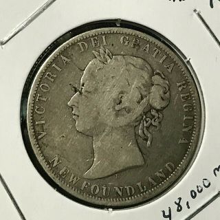 1872 - H Newfoundland Canada Silver 50 Cents