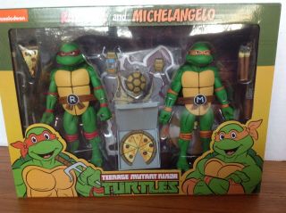 Neca Tmnt Raphael Michelangelo Cartoon 2 Pack Lime Green Style Guide Colors Misb