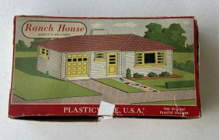 Vintage Plasticville Ranch House 1603 100 W/ Box - Turquoise,  Grey & White