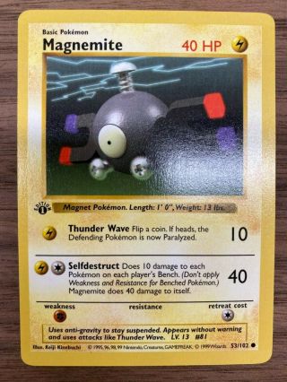 First Edition Magnemite Shadowless 53/102 Base Set Pokemon Card