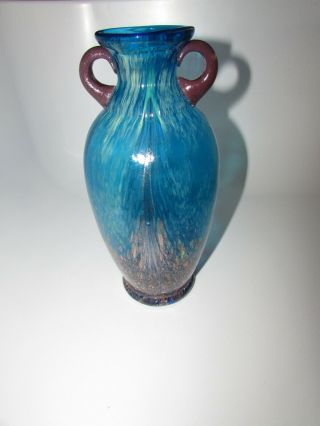 Dale Tiffany Favrile Art Glass Milano Amphora Blue Vase Copper Aventurine 51999