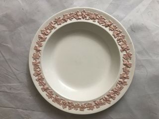 Wedgwood Barlaston Embossed Queens Ware Pink On Cream Rimmed Soup Bowl 8 1/4 "