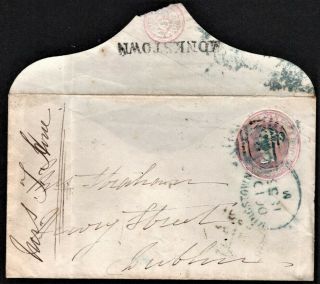 Ireland - 1d Pink Envelope Blue Kingstown English Spoon 1855 To Dublin Monkstown