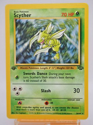 Scyther 26/64 Non - Holo 1st Ed.  Jungle Set Rare Pokemon Card (ex)