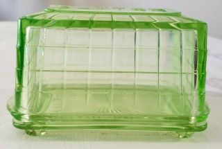 Anchor Hocking Block Optic Green Depression Glass Butter Dish Uranium 1929 - 1933 2