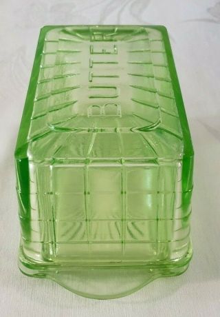 Anchor Hocking Block Optic Green Depression Glass Butter Dish Uranium 1929 - 1933 3