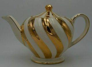 Vintage Sadler England Teapot Cream W/ 22 Kt.  Gold Swirls Numbered Initialed
