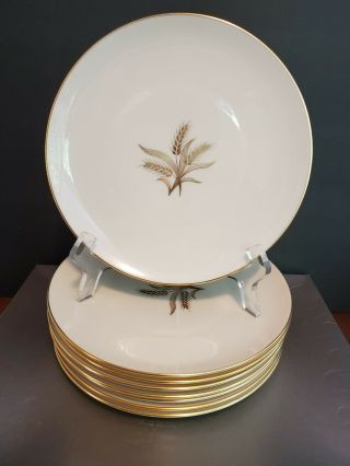 8 Vintage Lenox China Wheat Salad Plates R - 442 Gold Trim 8 "