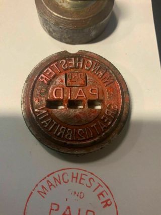 ROYAL MAIL / POST OFFICE HAND STAMPER : MANCHESTER GB SCARCE RED PAID DIE FACE 2