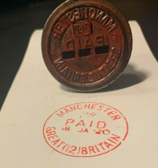 ROYAL MAIL / POST OFFICE HAND STAMPER : MANCHESTER GB SCARCE RED PAID DIE FACE 3