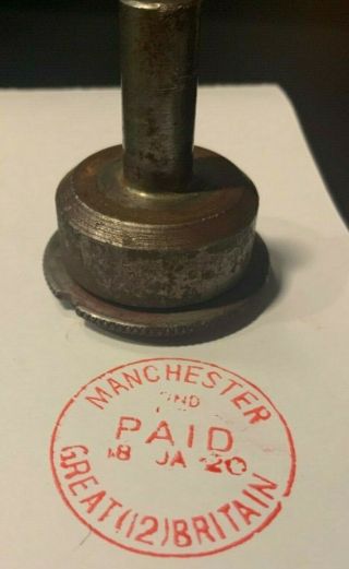ROYAL MAIL / POST OFFICE HAND STAMPER : MANCHESTER GB SCARCE RED PAID DIE FACE 4