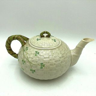 Vintage Belleek Ireland Irish Green Shamrock Tea Pot 6th Mark