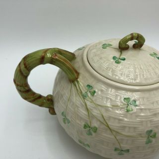 Vintage Belleek Ireland Irish Green Shamrock Tea Pot 6th mark 2