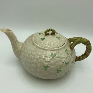 Vintage Belleek Ireland Irish Green Shamrock Tea Pot 6th mark 3