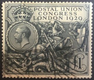 Gb George V 1929 Puc £1 Black Sg438 Kgv Gv Pound Postal Union Congress Uk,