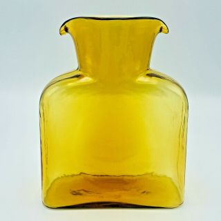 Vintage Blenko Double Spout Water Carafe Pitcher Handblown Art Glass Honey Amber