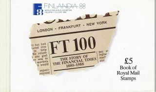 1988 Financial Times Prestige Booklet Finlandia 88 Overprint.  Very Fine.  Stamps