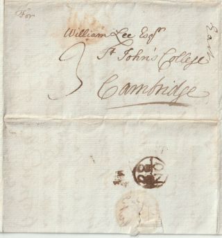 C.  1780 London Bishopmark Chatty Letter To William Lee St Johns College Cambridge