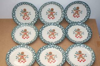 9 Tienshan Folk Craft Gingerbread Man Christmas 7 3/4 " Salad Plates