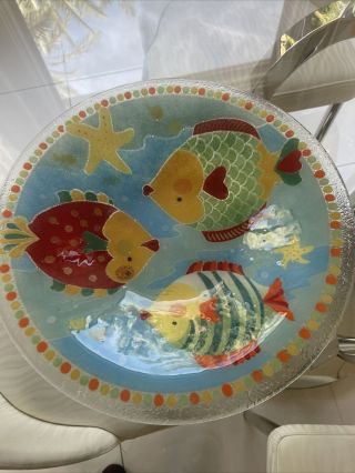 Peggy Karr Fused Glass 10 1/2 " Dia Bowl - Tropical Fish - Signed
