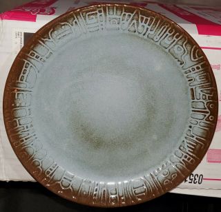 Frankoma Pottery 7 Fl Mayan Aztec 10” Dinner Plates Woodland Moss Blue| Set Of 4