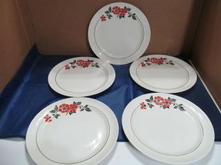 5 Hall " Red Poppy " 9 1/4 Inch Dinner Plates