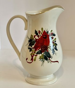 Lenox Winter Greetings 10 1/2” Pitcher With Cardinals Red Ribbons Holly