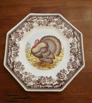 Spode Woodland Turkey Octagonal Luncheon Plate 9.  25 " Made In England