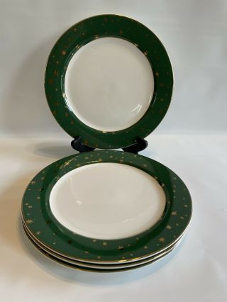 Set Of 4 Galaxy Sakura Dinner Plates 10.  5 " 14k Gold Porcelain Green Holiday