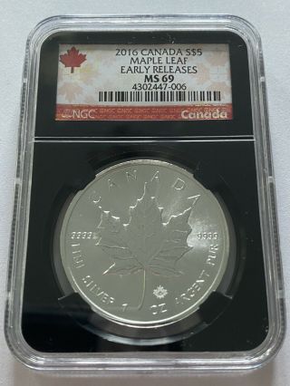 Avc - 2016 $5 Canada 1 Ounce Silver Maple Leaf Ngc Ms69 Early Releases
